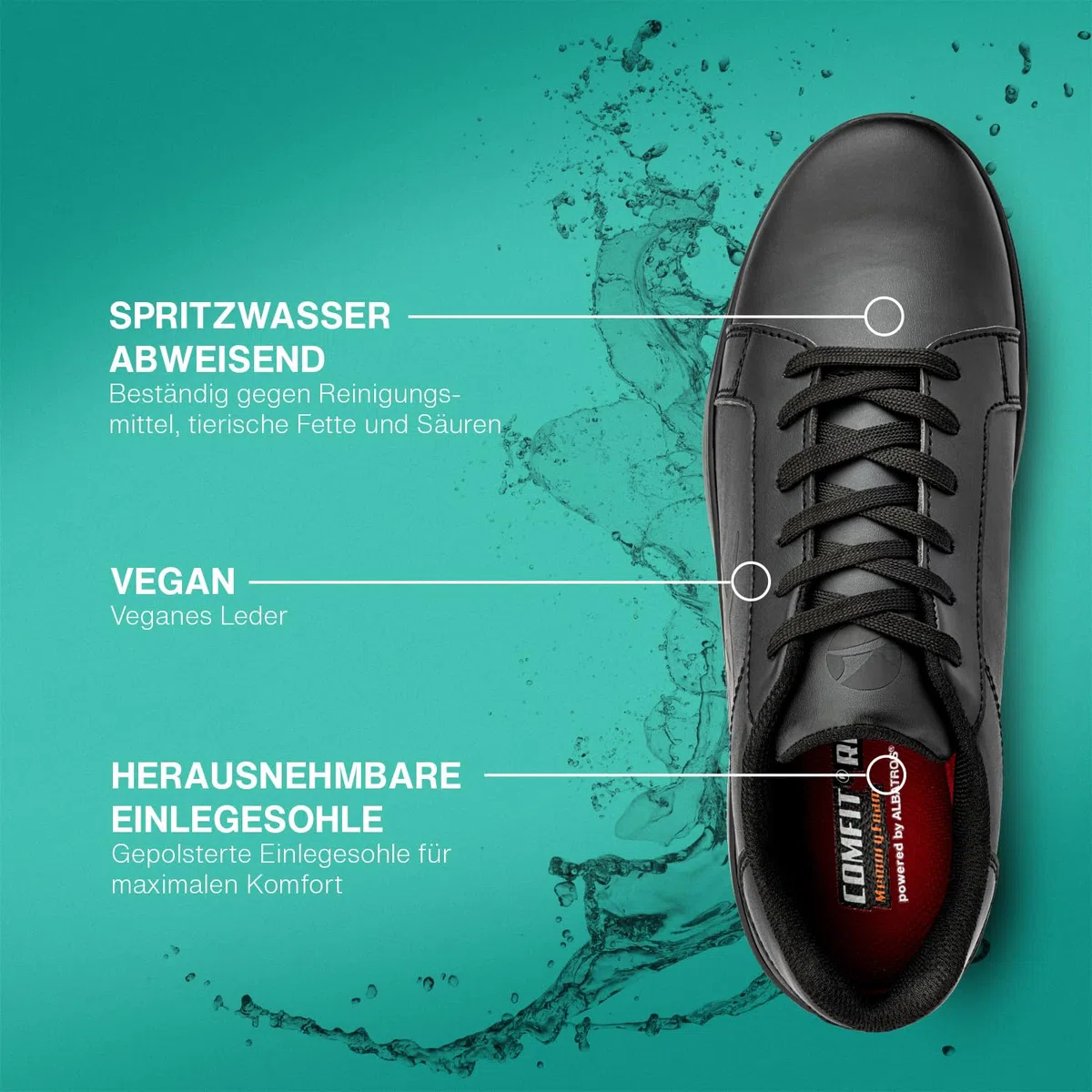 ALBATROS Boogie Rutschhemmende Serviceschuhe – rutschfeste Gastronomieschuhe für Damen und Herren, sehr leicht - Non-Slip Sneaker – ideal für Service und Gastronomie Schwarz
