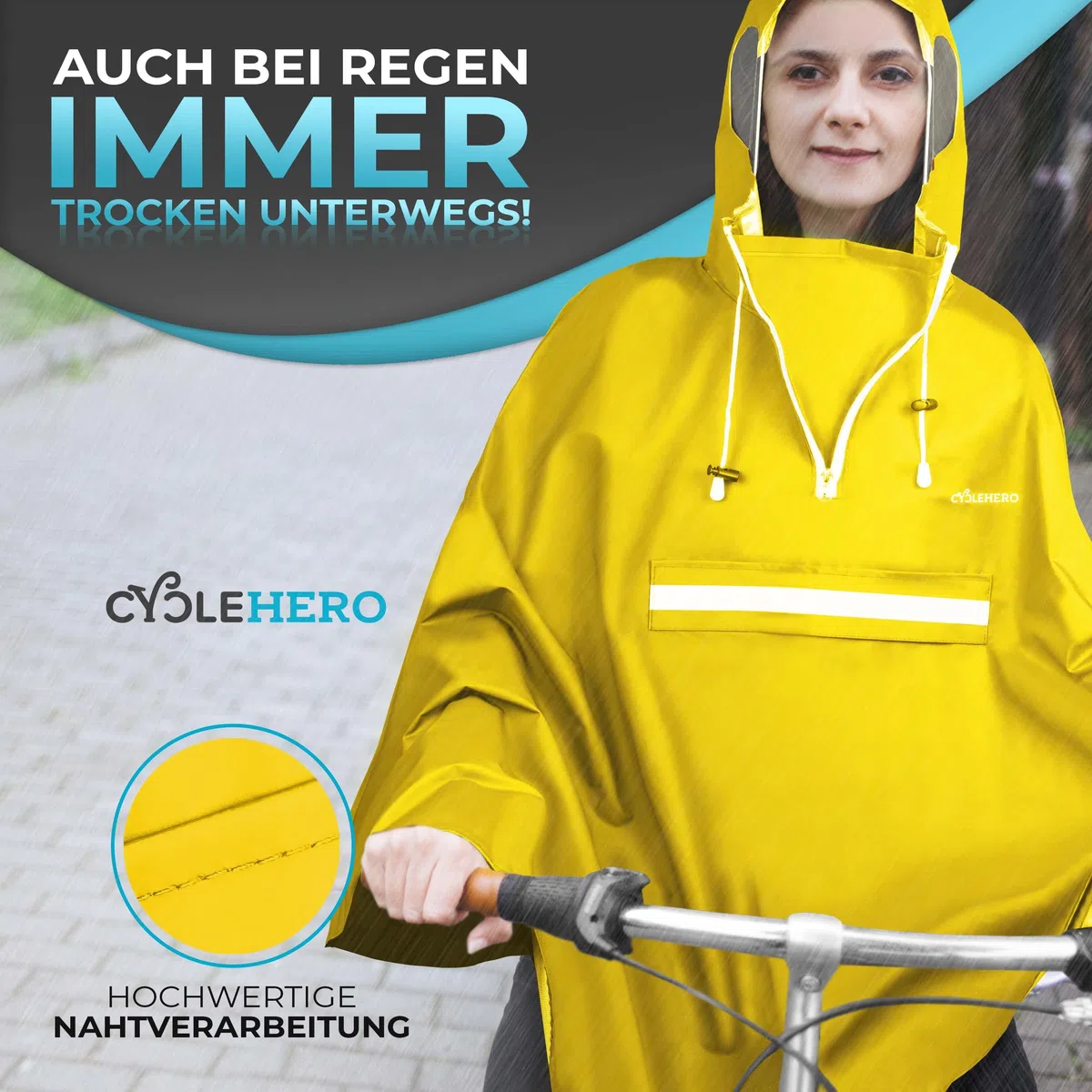 Premium Regenponcho Fahrrad wasserdicht SEHR GUT GETESTET - Regencape Fahrrad mit Reflektoren und Sichtfenster - Fahrrad Regenbekleidung als Regenponcho Damen und Herren wasserdicht