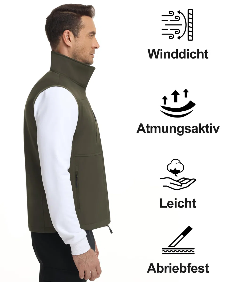 Huayuzh Weste Herren Outdoor Ärmellose Softshell Wasserdichte Winddichte Jacke Bodywarmer Fleece Innenseite Wandern Golf