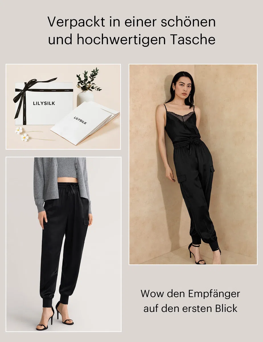 LilySilk Echte Seidenhosen Weiche Damenhose mit Seitentaschen mit Entspannter Passform Hosen für Frauen