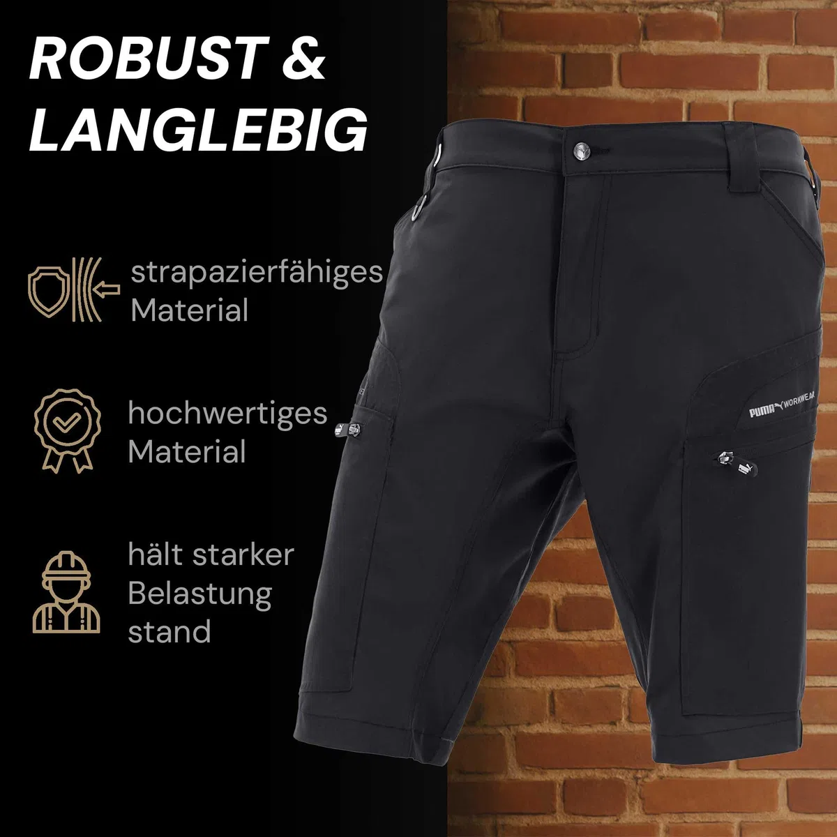 PUMA Workwear Pro-One Shorts Herren - Wanderhose kurz für Männer - Verstärktes Nylon für Langlebigkeit - Trekkinghose mit 4-Wege Stretch - Mit D-Ring am Bund - Outdoor Hosen