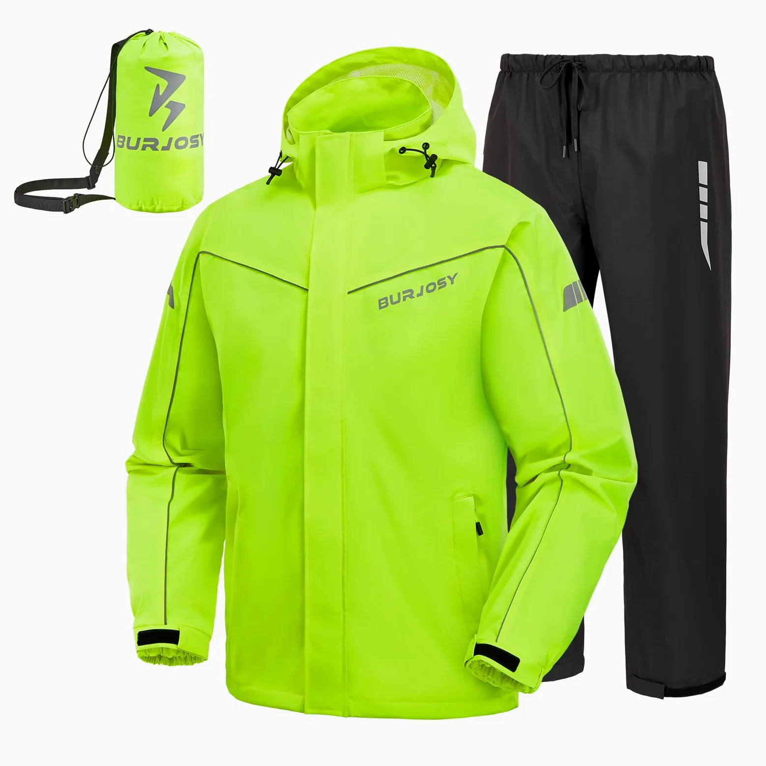 Regenanzug Herren, Wasserdicht Regenjacke Regenhose, Packbare Leicht Reflektierende Windjacke mit Kapuze, Atmungsaktiv Fahrrad Regenmantel für Outdoor Wandern Camping