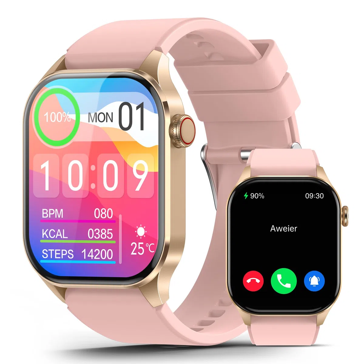 SOUYIE Smartwatch Damen mit Telefonfunktion, 2.04” AMOLED Touchscreen IP68 Wasserdicht Sportuhr mit Blutdruckmessung Pulsmesser Schlafmonitor SpO2 Menstruationszyklus, Uhren für iOS Android