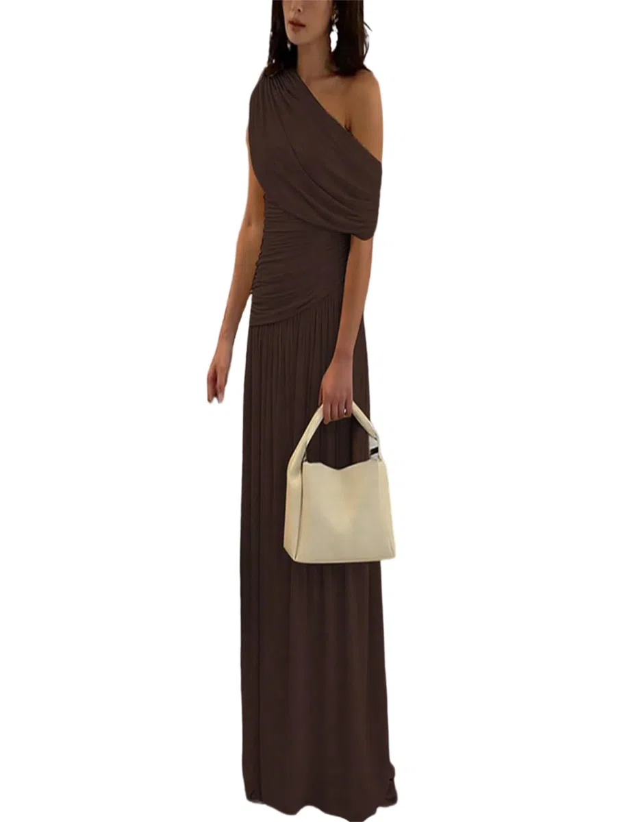 SweatyRocks Kleid Damen Lang Figurbetont Abendkleid Cocktailkleid Schulterfrei Hocherzeitkleid Maxi Partykleid Festival Outfit Faltenkleid