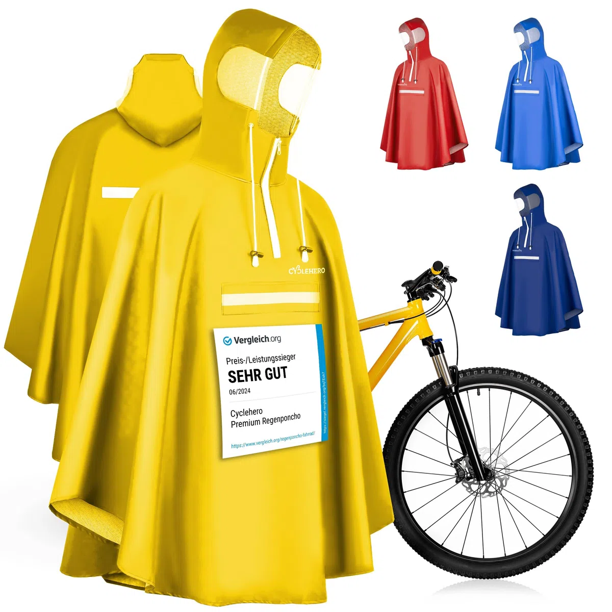Regenponcho Fahrrad extra wasserdicht und robust - TEST SEHR GUT - Premium Regencape Fahrrad mit Reflektoren, Sichtfenster - Regenbekleidung als Regenponcho Herren und Damen - Regenjacke