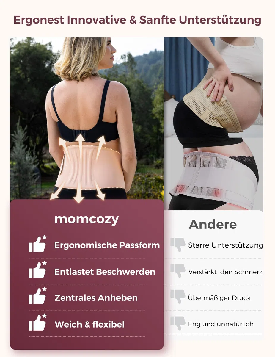 Momcozy Schwangerschafts-Bauchband – Ergonomische Rückenstütze & atmungsaktives Material – Verstellbarer Umstandsgürtel zur Linderung von Bauch-, Becken- und Rückenschmerzen