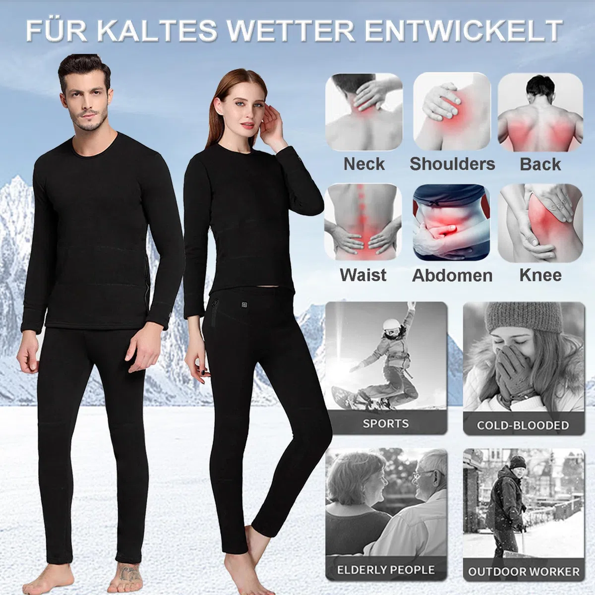 Beheiztes Thermo-Unterwäsche-Set Mit APP-Steuerung Smart Electric Heating Long Johns Fleece Gefütterte Basisschicht
