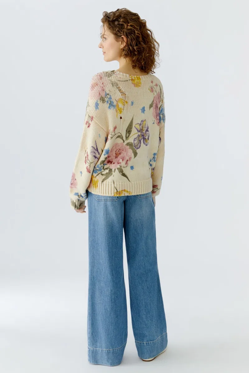 Oui Damen Pullover lässig geschnitten Floral
