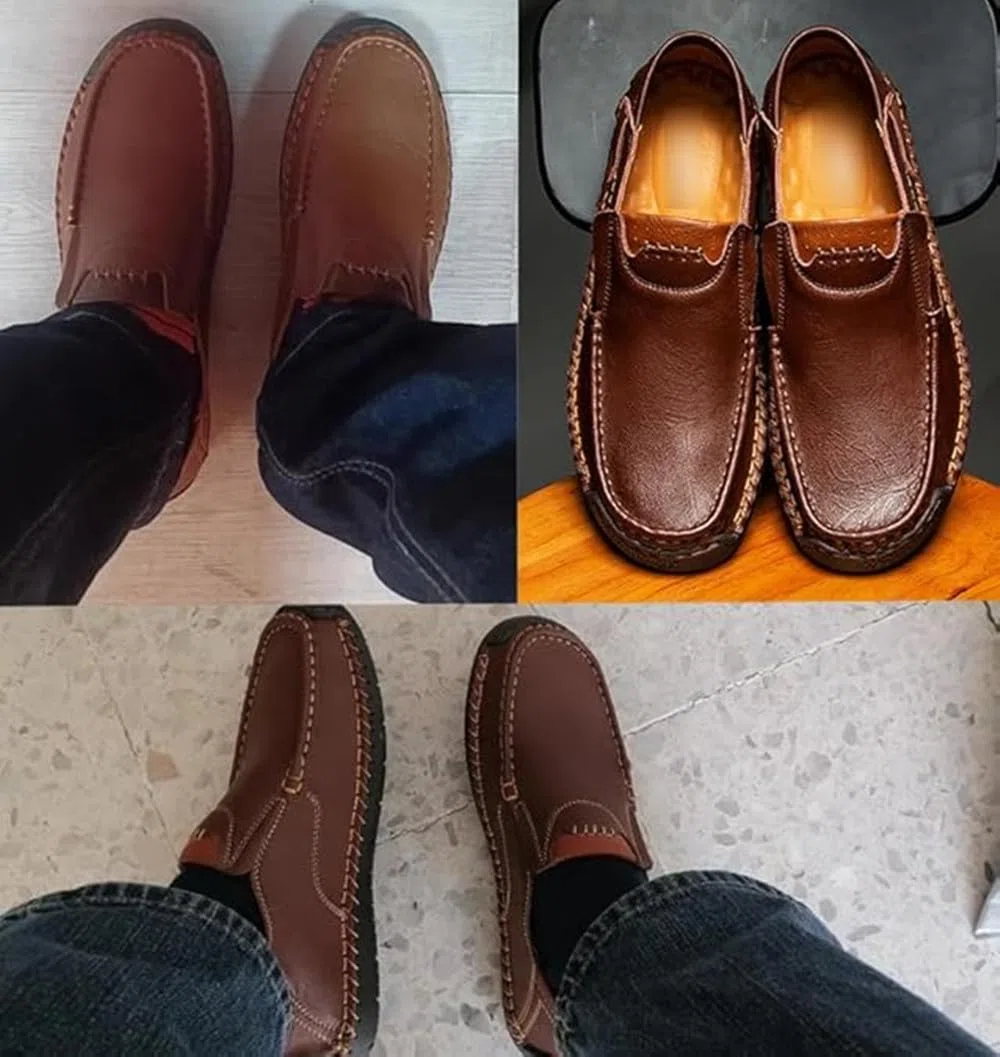 Handgefertigte Herren-Slipper aus echtem Leder, lässig, atmungsaktiv, handgefertigt, leicht, bequem