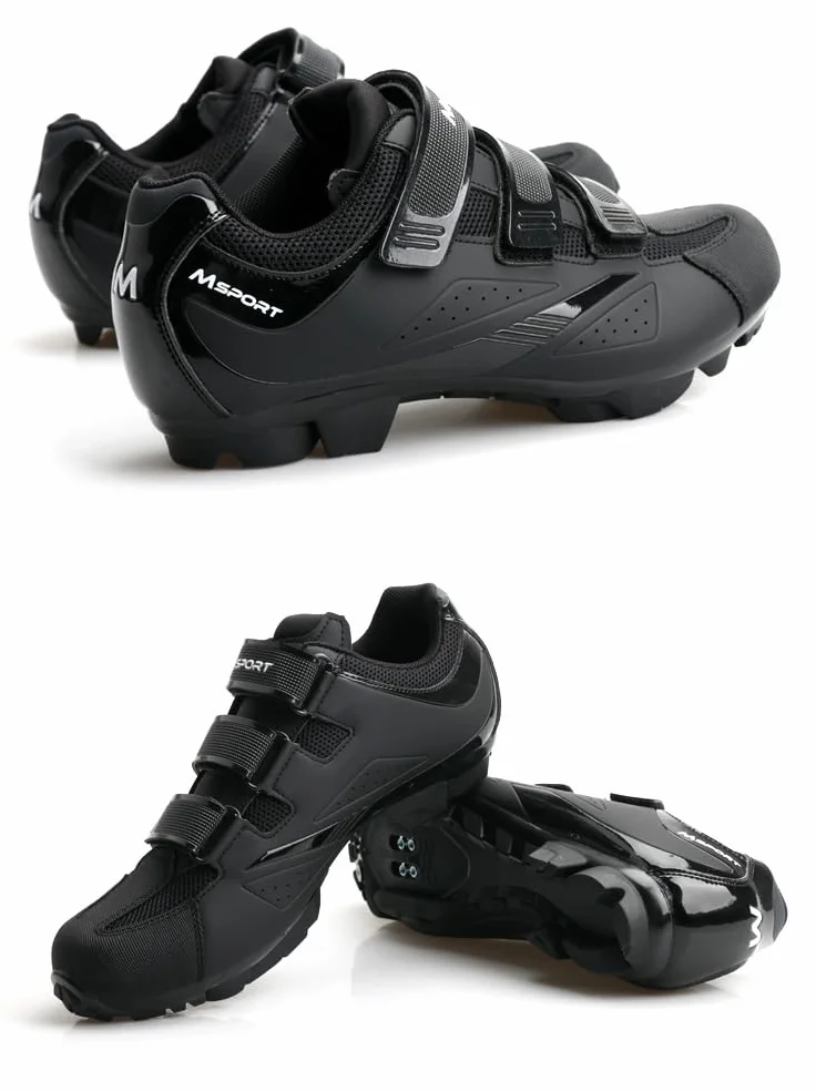Msport MTB Schuhe Herren/Damen – Atmungsaktive, rutschfeste Fahrradschuhe, Kompatibel mit SPD-Systempedalen für Mountainbike & Indoor-Cycling - Schwarz 44 EU