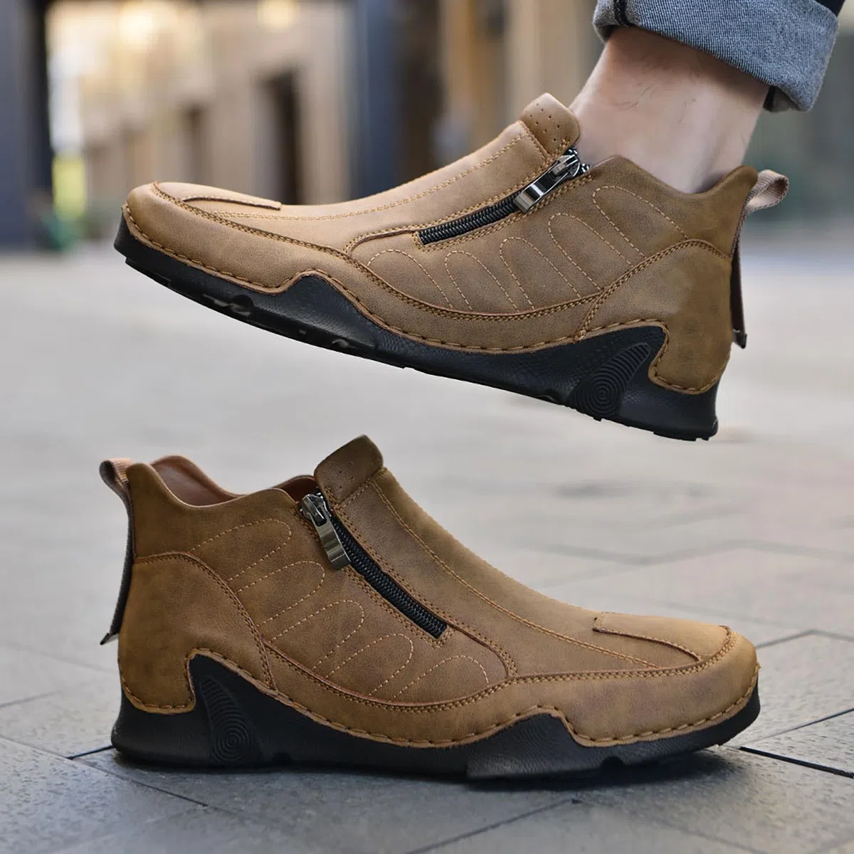 Freizeitschuhe Herren Ohne Schnürung, Leichte Sommerschuhe Herren, Arbeitsschuhe Seitlicher Reißverschluss Schlupfschuhe Bequeme Straßenlaufschuhe Freizeit Sportschuhe Sportlich Outdoorschuhe