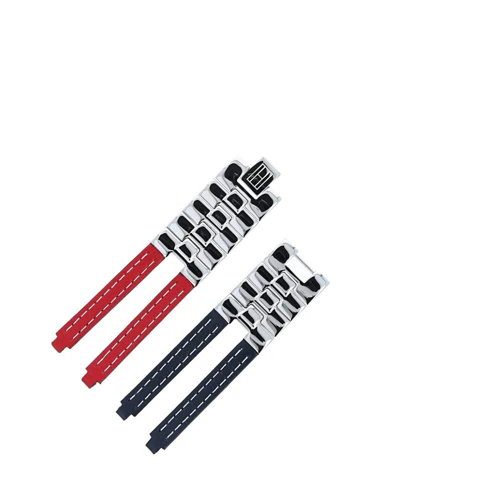 TOMMY HILFIGER Uhrenarmband 19mm Leder Edelstahl Rot / Blau - Gehäusenummer TH.F80132 - Passend Für Uhrenmodell 1780068, Schließe Silber