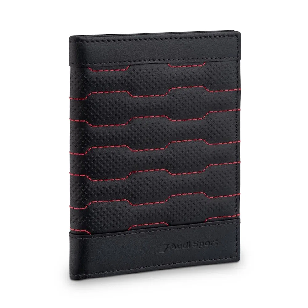 Audi 3152601100 Fahrzeugscheinhülle Fahrzeugscheinmäppchen Leder Cover Fahrzeugpapiere RFID Etui, schwarz/rot
