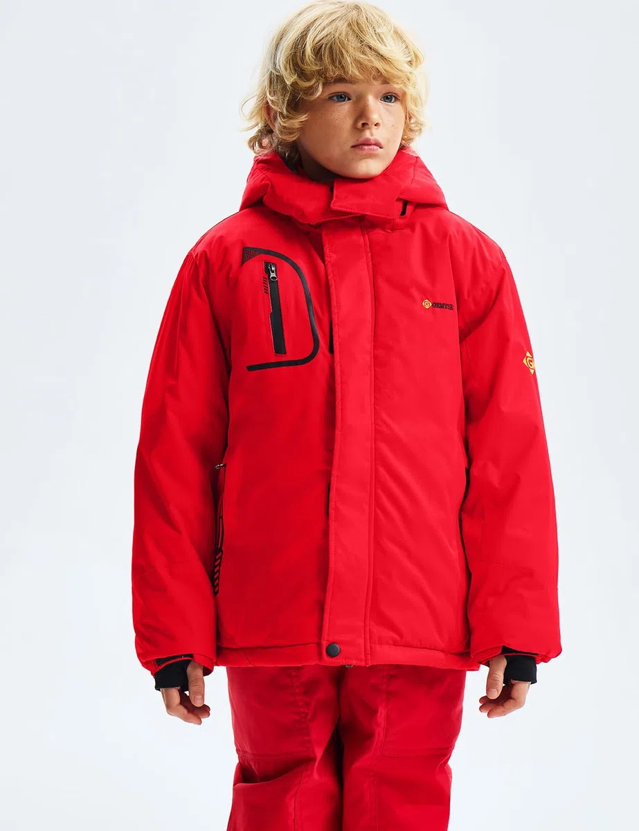 GEMYSE Jungen Skijacke Winter Wasserdicht Winddicht mit Kapuze Outdoor Regenjacke Fleecejacke