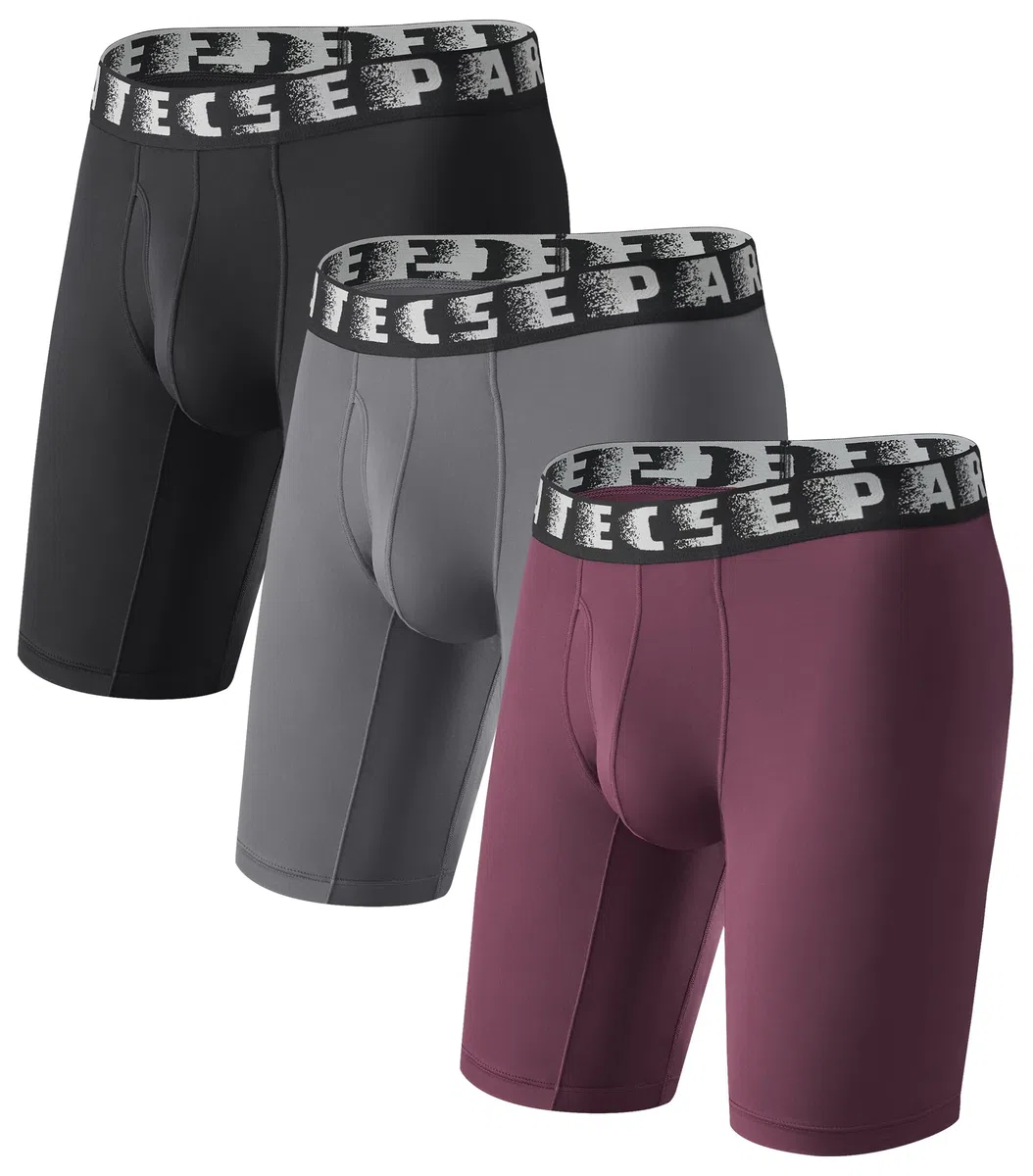 Separatec Herren-Unterwäsche, lange Beine, Boxershorts, Anti-Scheuern, separate Tasche, Unterwäsche für Herren, sportliche Unterstützung, Passform, 3 Stück