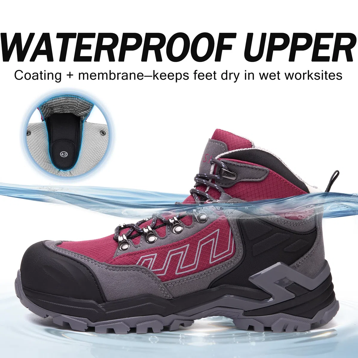 KOIFISH Arbeitsschuhe Sicherheitsstiefel S3 ESD Wasserdicht Herren Damen | Synthetikleder+geschlossene Zunge, Kompositkappe+Kevlar, EN ISO 20345, Rutschfeste+Abriebfeste Sohle, Arbeit+Alltag