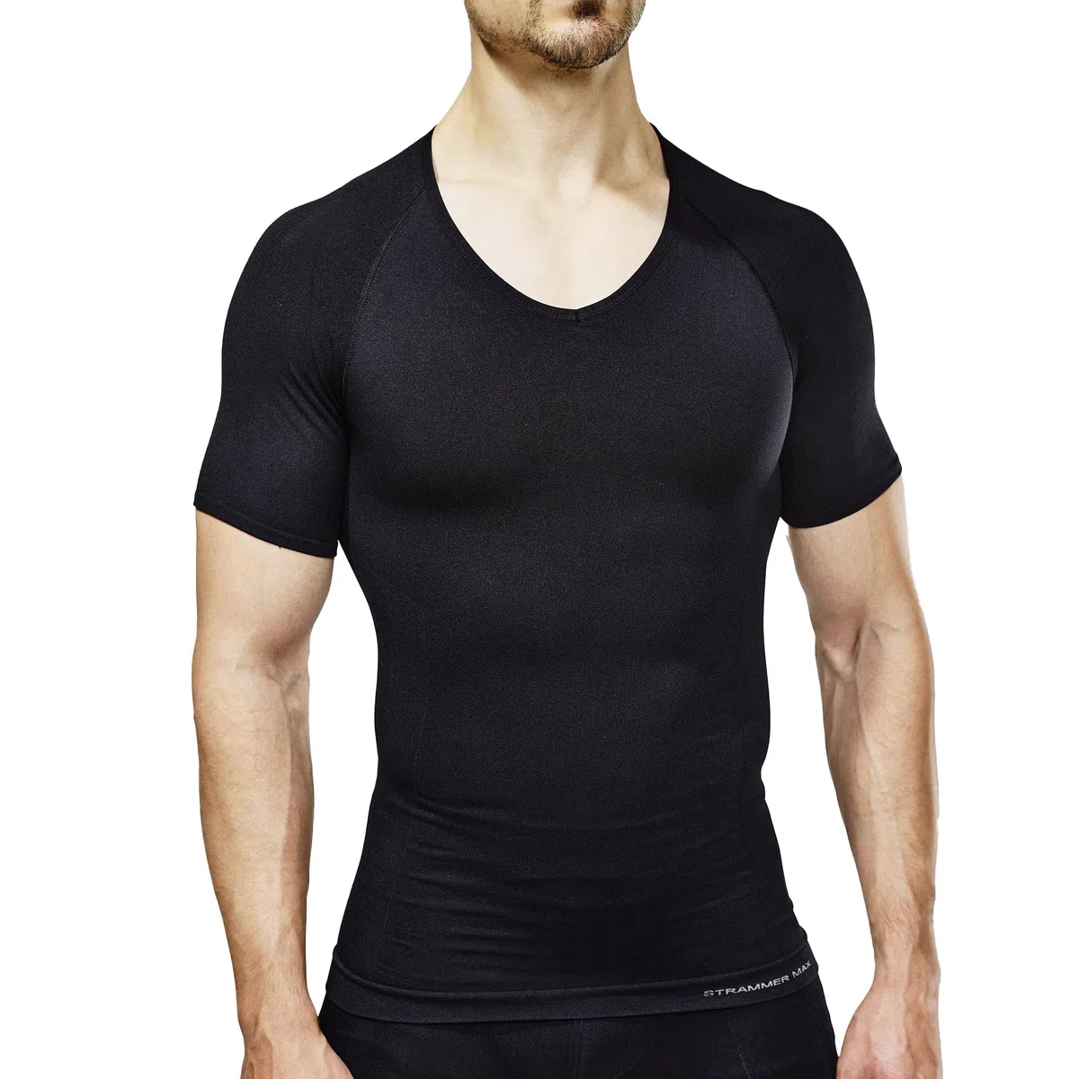 Strammer Max Compression T-Shirt | Herren | Deep V-Neck Ausschnitt | Kompressionsshirt | Shapewear, unterstützt die Haltung