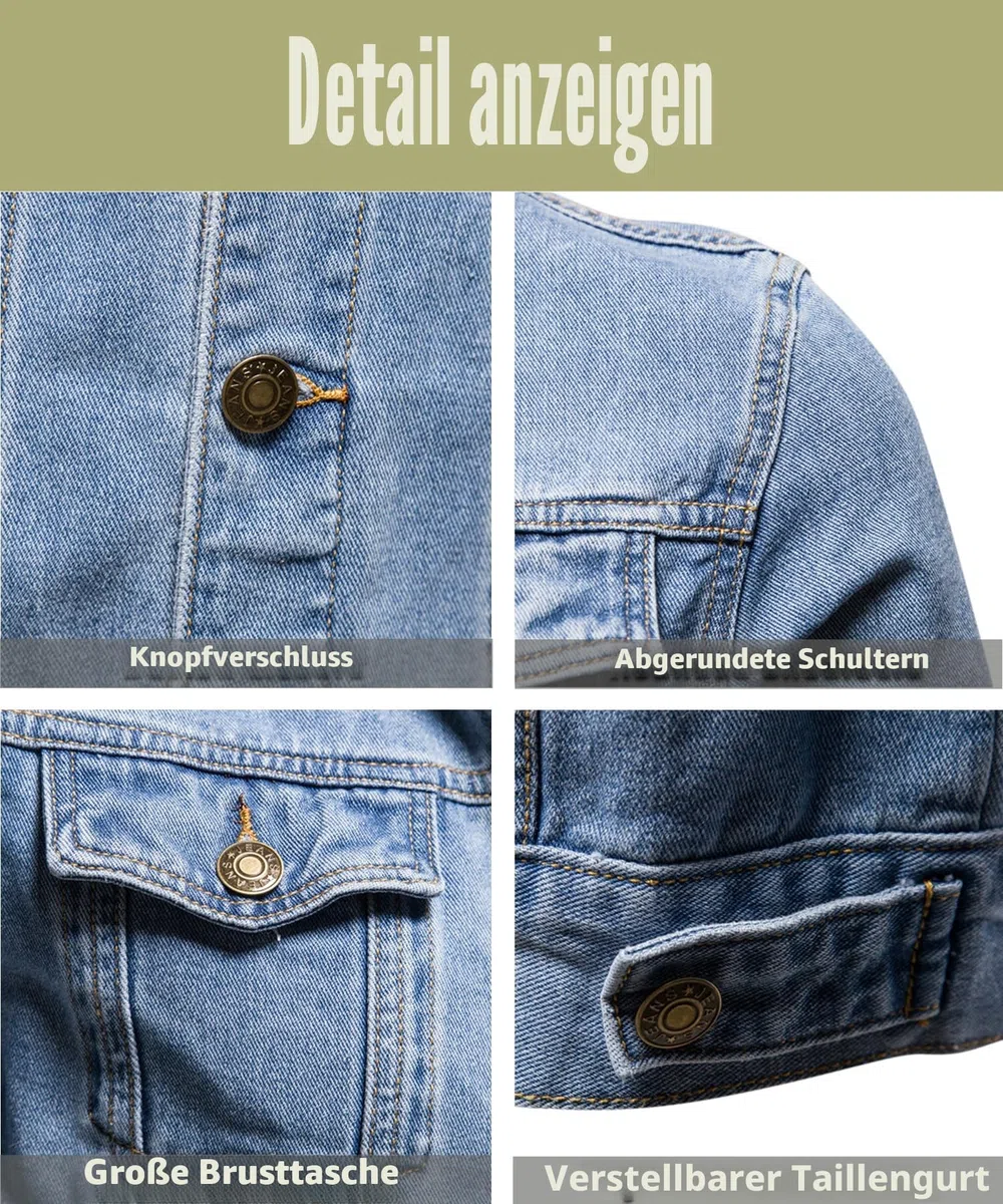Herren Classics Jeansjacke Vintage Denim Trucker Jacket Gewaschener Cowboy Übergangsjacke Baumwolle Denim Jacke für Frühling und Herbst Western Motorrad Biker Jeans Mantel Outerwear