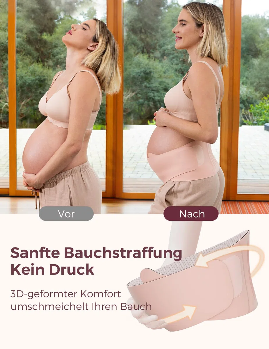 Momcozy Schwangerschafts-Bauchband – Ergonomische Rückenstütze & atmungsaktives Material – Verstellbarer Umstandsgürtel zur Linderung von Bauch-, Becken- und Rückenschmerzen