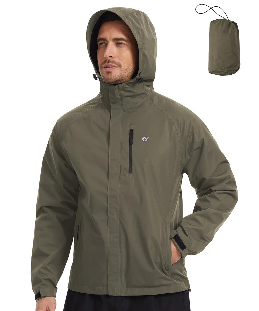 Huayuzh Regenjacke Herren Wasserdicht Atmungsaktiv Leichte Windbreaker Dünne Regenmantel Packbare Fahrrad Camping Wandern