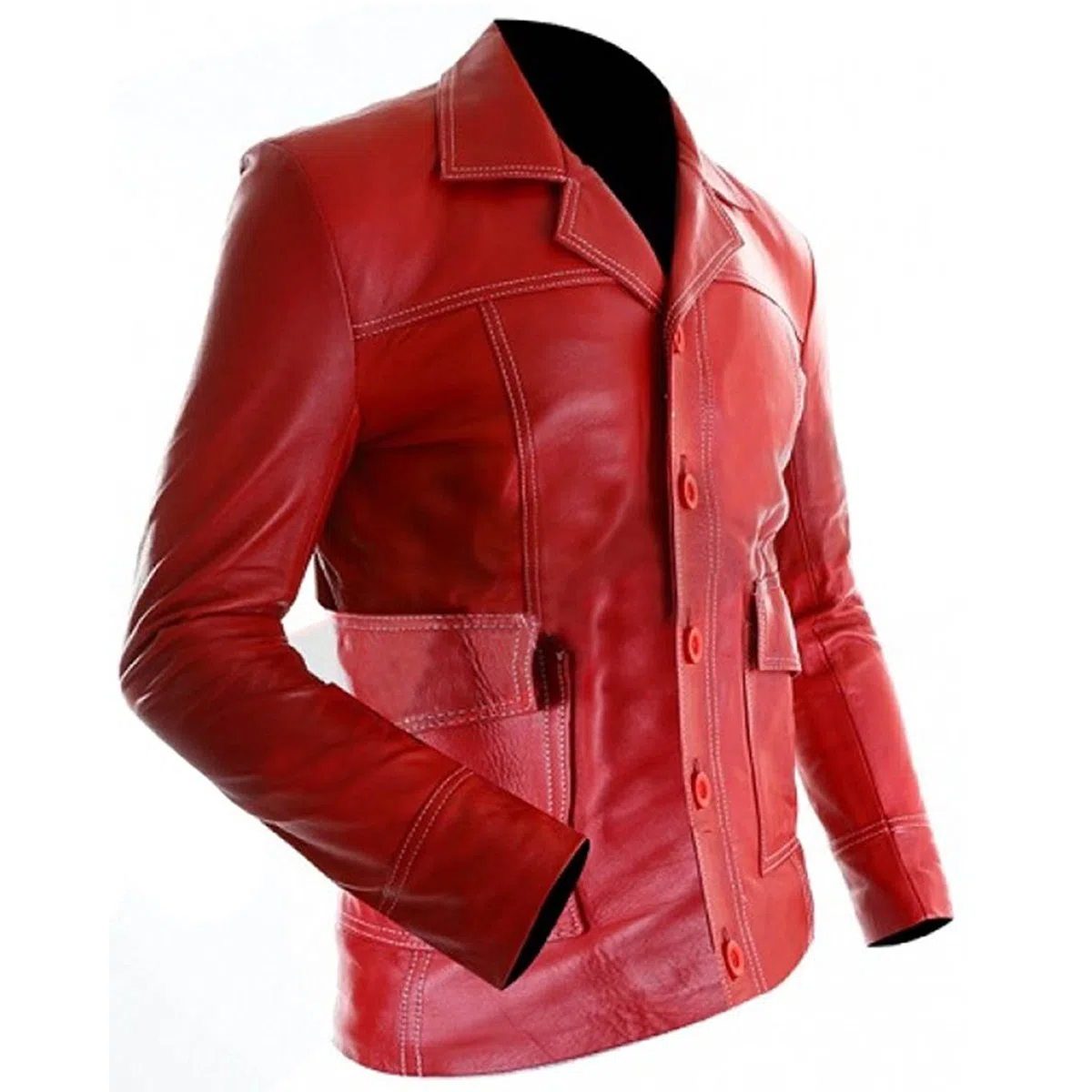 Herren Brad Pitt Fight Club Tyler Durden Mayhem Coat Rot Biker Lederjacke Mantel