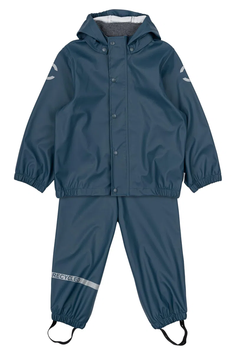Mikk-line PU Zweiteiliger Regenset mit Trägern 92 Orion Blue | OEKO-TEX Standard 100 | 100% recyceltem PU-Material | Für Jungen Und Mädchen | Regenhose und Regenjacke | Reflektierenden Details