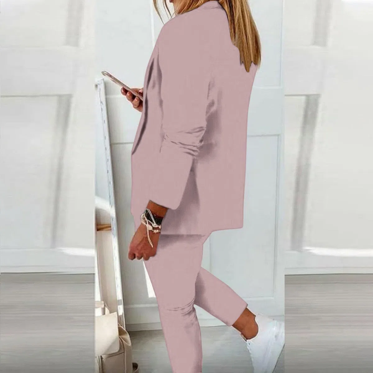 Hosenanzüge Damen Elegant Blazer 2-teilig Anzugjacke Karo Einfarbig Anzug Set Slimfit Festlich Damenanzug Freizeitmantel Business Mode Revers Mantel Sportlich Streetwear