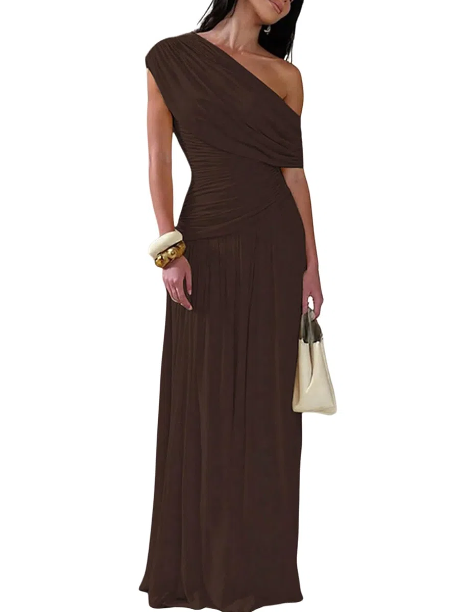 SweatyRocks Kleid Damen Lang Figurbetont Abendkleid Cocktailkleid Schulterfrei Hocherzeitkleid Maxi Partykleid Festival Outfit Faltenkleid