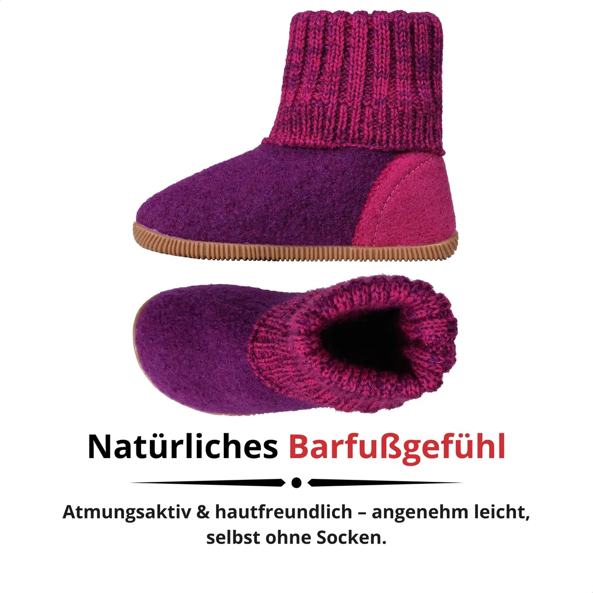 Giesswein Hüttenschuh Wildpoldsried Kids - Hohe Unisex Hausschuhe für Kinder, Warme Filz-Pantoffeln für Mädchen & Jungen, Feste Gummi Sohle