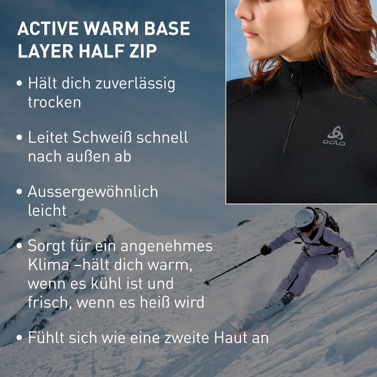 Odlo Damen Active Warm Half Zip Longsleeve Langarm Unterhemd Funktionsunterhemd
