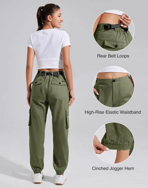 Pioneer Camp Cargohose Damen Lang Wanderhose für Frauen Strapazierfähig Cargo Hosen Verstellbarer Bund Outdoor Jogginghosen mit 6 Taschen