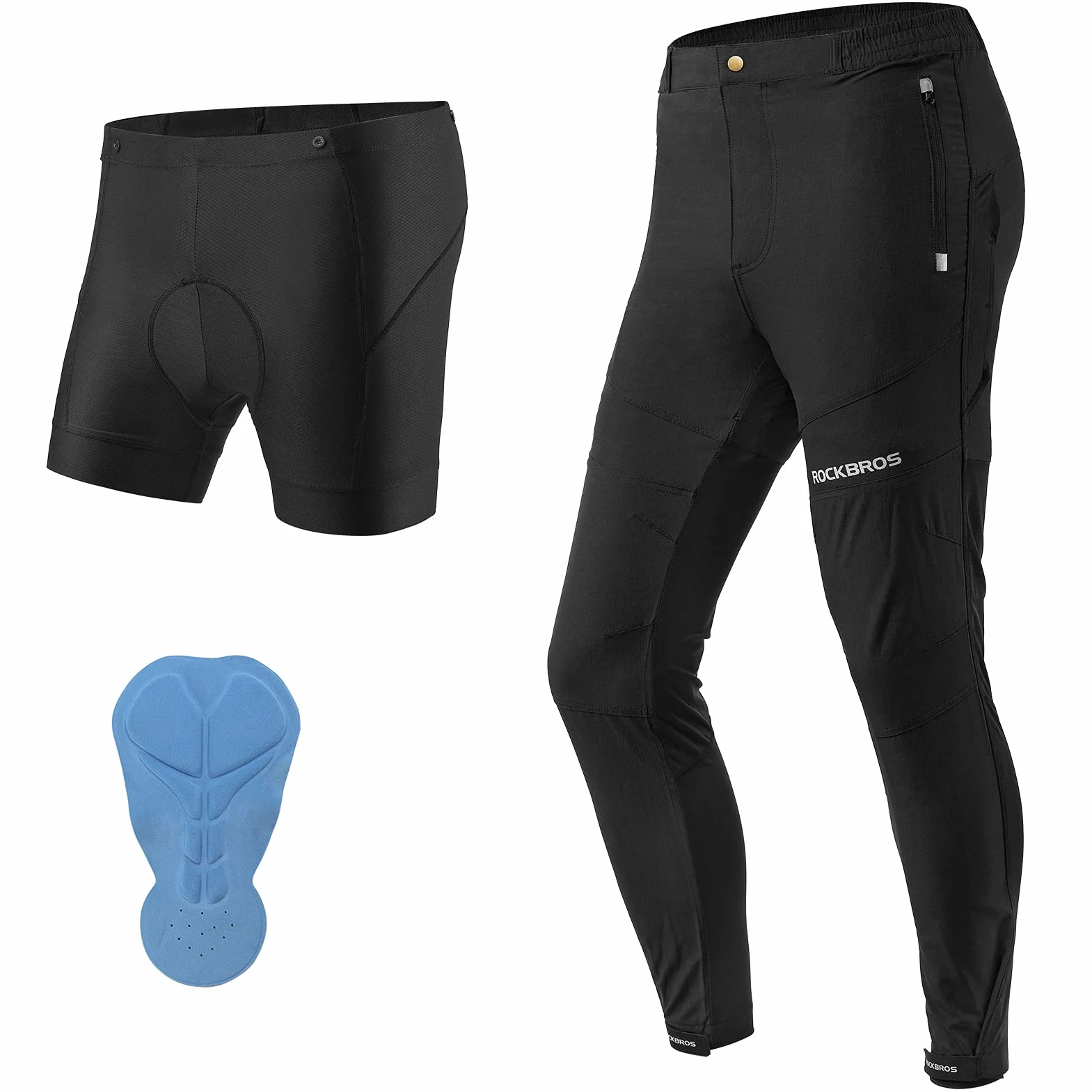 ROCKBROS Herren Fahrradhose 2 in 1 Lang Radlerhose Fahrradunterhose mit sitzpolster Sommer Herbst Atmungsaktiv Hose