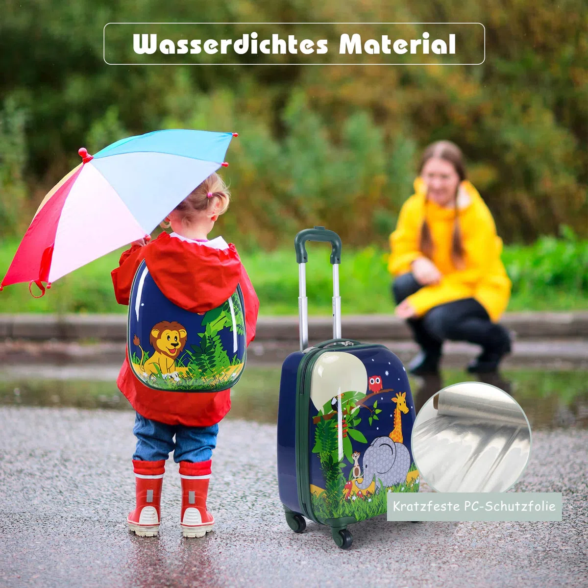 DREAMADE 2 TLG. Kinderkoffer & Rucksack, 16” +12” Kinderkofferset, Kindertrolley Kindergepäck, Handgepäck Reisegepäck Hartschalenkoffer für Kinder (Dunkelblau, 16 Zoll +12 Zoll)
