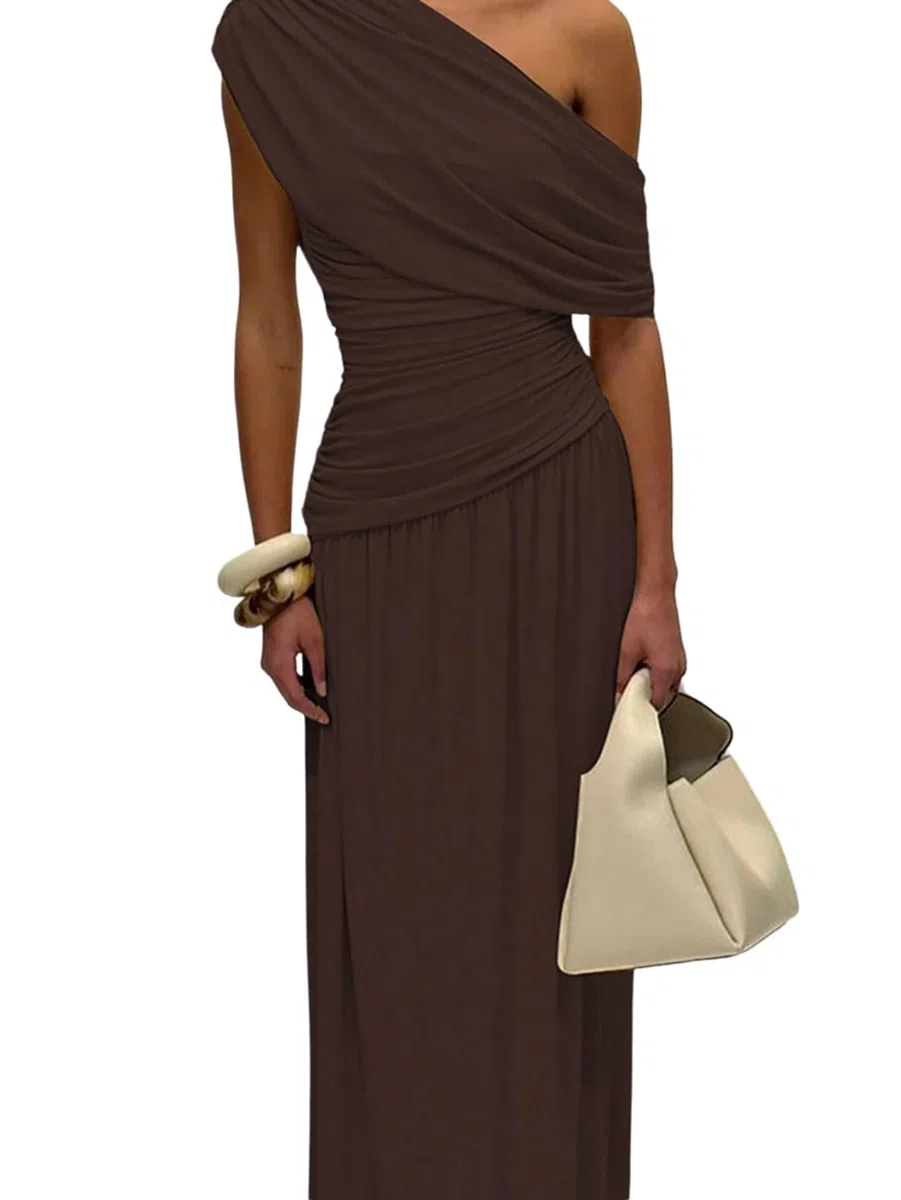 SweatyRocks Kleid Damen Lang Figurbetont Abendkleid Cocktailkleid Schulterfrei Hocherzeitkleid Maxi Partykleid Festival Outfit Faltenkleid