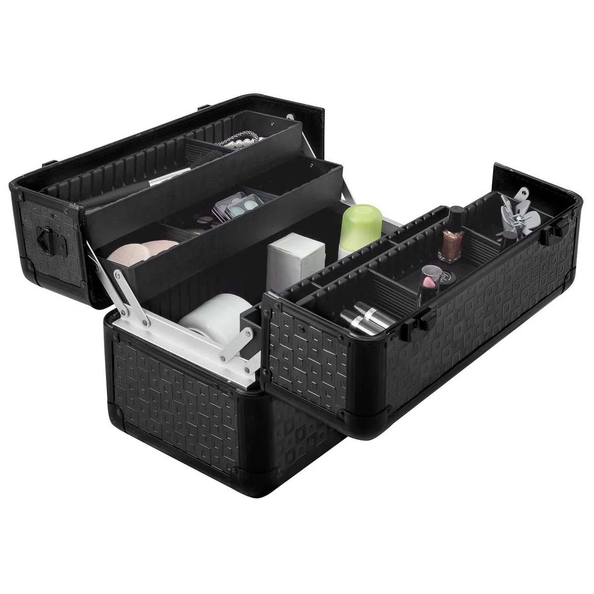 anndora Beauty Case Kosmetikkoffer - Robuster Schminkkoffer, Werkzeugkoffer, Aluminium Make-Up Koffer mit Fächern - Ideal für Reisen und professionelle Anwendungen, abschließbar, Schwarz