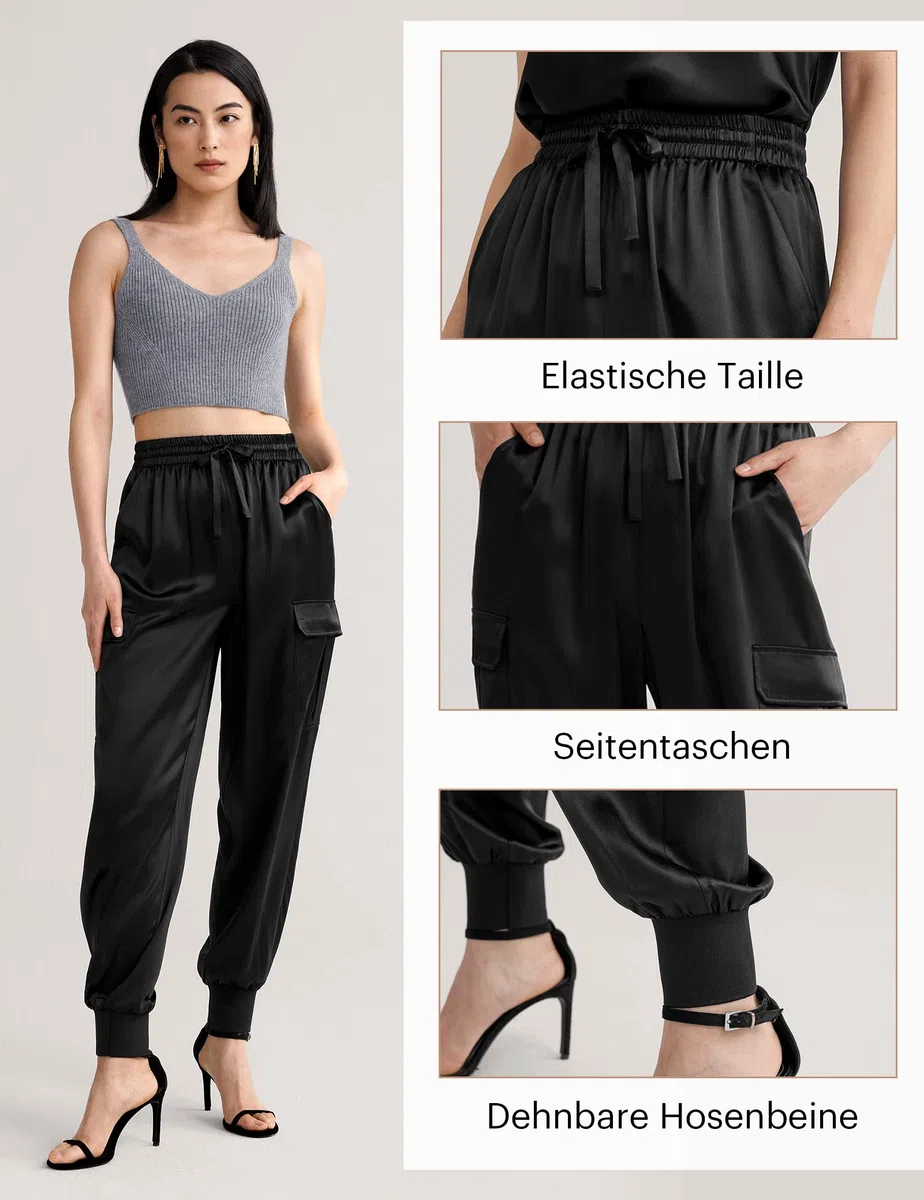 LilySilk Echte Seidenhosen Weiche Damenhose mit Seitentaschen mit Entspannter Passform Hosen für Frauen