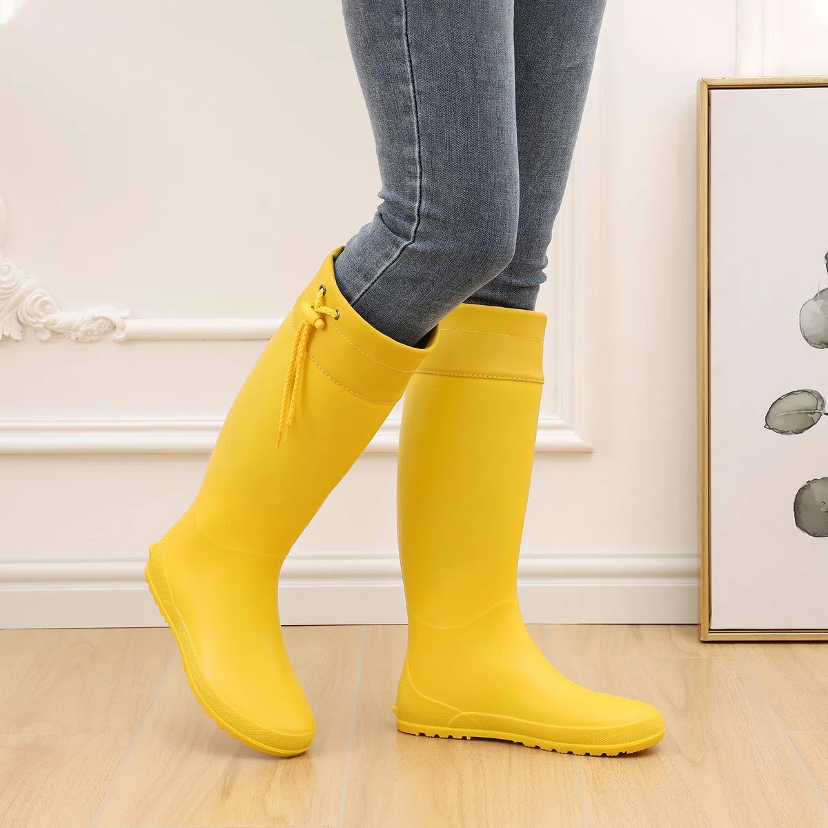 Asgard Verstaubare hohe Regenstiefel für Damen, wasserdicht, Gummi-Gartenstiefel, ultraleicht, flache Gummistiefel, Schlammstiefel, nicht für breite Waden geeignet