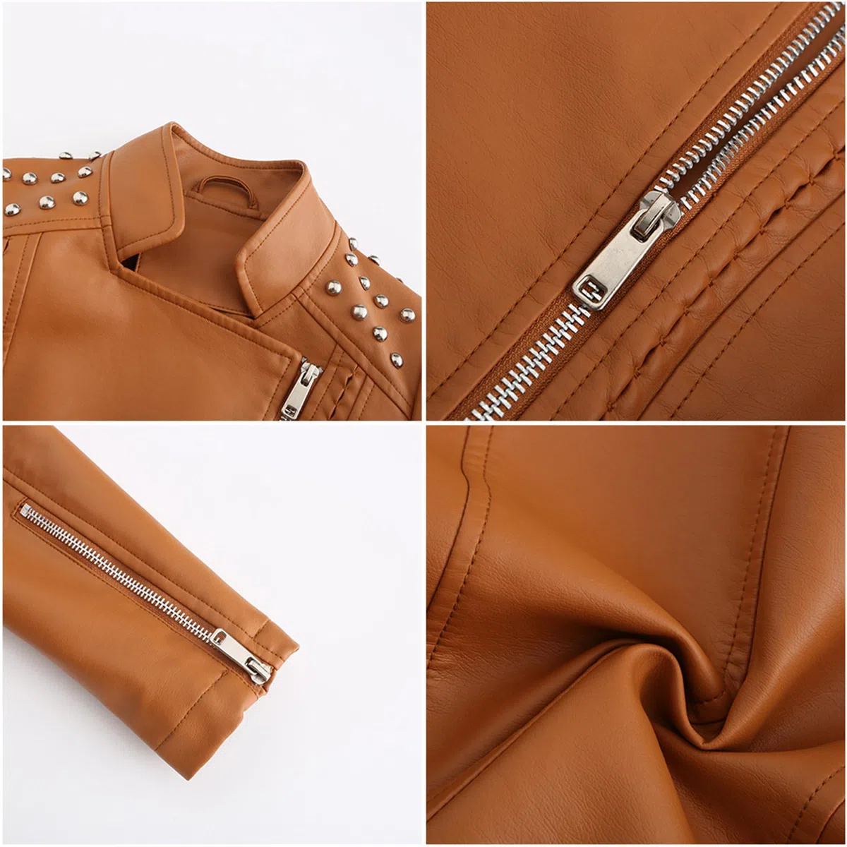 Damen Lederjacke mit Kurze Leichte Reverskragen Bequeme Kunstlederjacke Casual Bikerjacke für Frühling Sommer