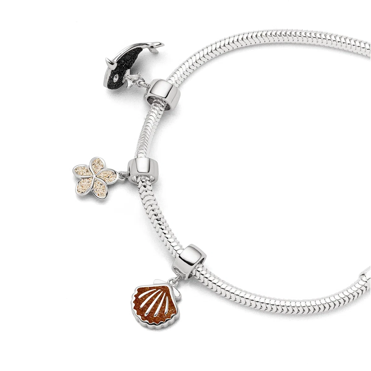DUR Einzel Charm-Anhänger Muschel für Damen aus 925er Sterling-Silber mit Bernstein, Farbe: Mehrfarbig, Maße: 1,8x1,2 cm, F319