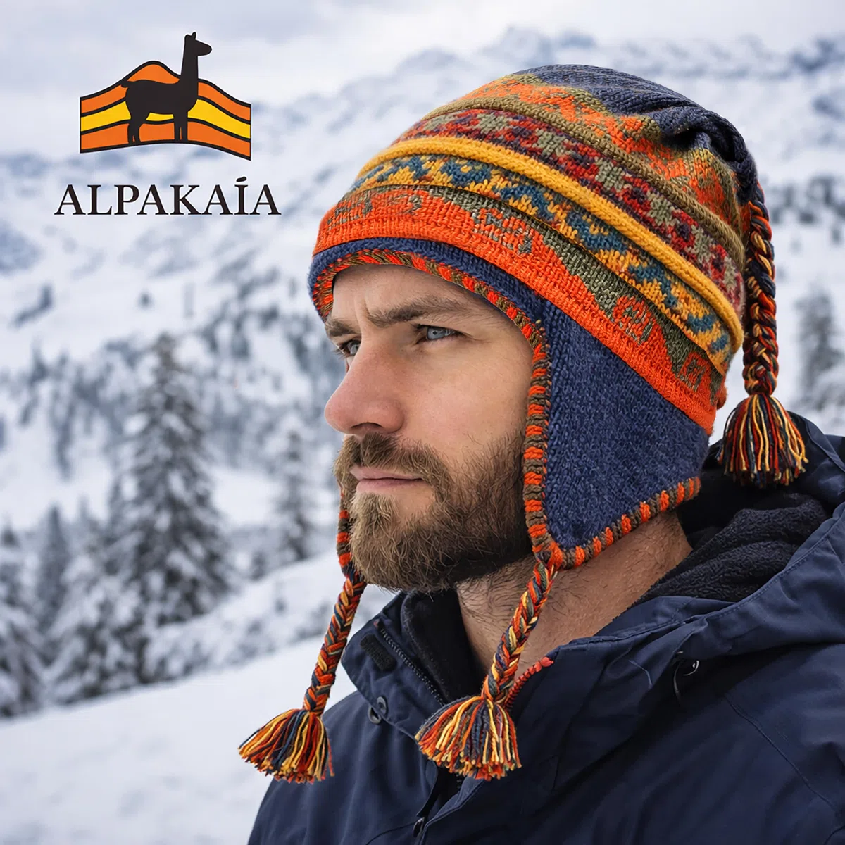Alpaka Wollmütze Herren Damen – Warme Wintermütze aus Baby Alpaka – Handgemachte Ethno Strickmütze im Peru Stil mit Ohrenschutz für Outdoor, Ski, Reisen & kalte Wintertage – Weich & Atmungsaktiv
