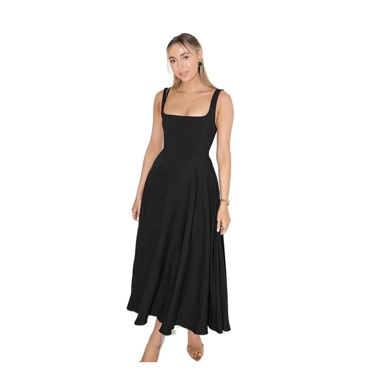 Unterkleid Damen Sommer Solid Square Neck Sleeveless Hosenträger Lange Mode Damen Kleid