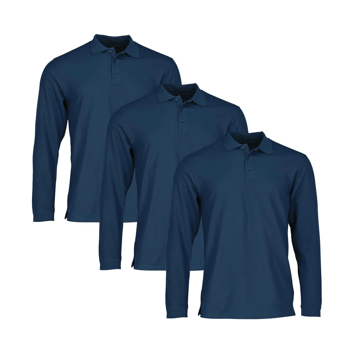 Fruit of the Loom 3er Pack Premium Long Sleeve Polo Herren Langarm Poloshirt + Web-Textilien24 Stoffbeutel - S M L XL XXL 3XL - Diverse Farbsets