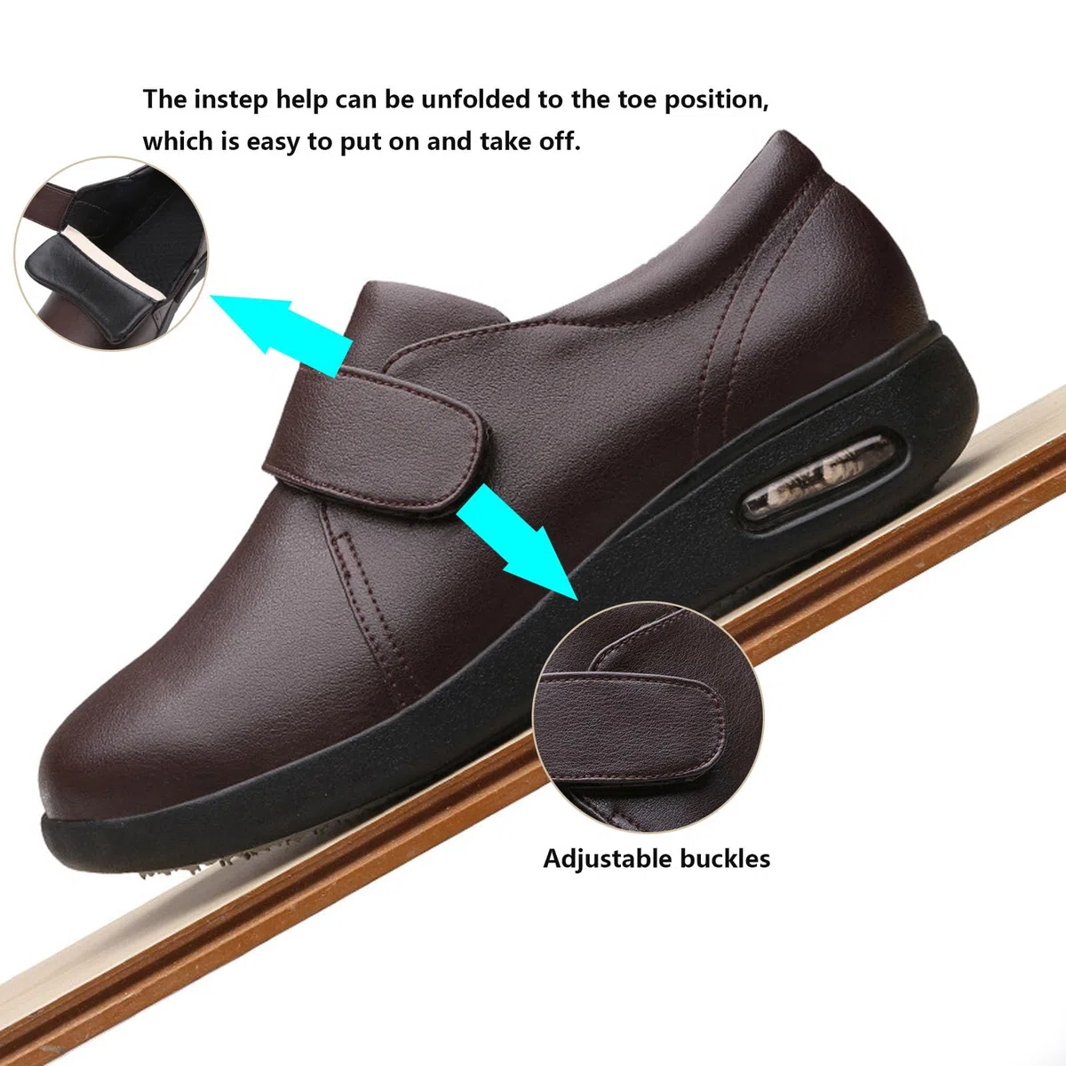 bumuam Diabetiker Schuhe Herren aus Leder Rehaschuhe mit Verstellbare Orthopädische für Geschwollene Füße Lässige Business Walkingschuhe