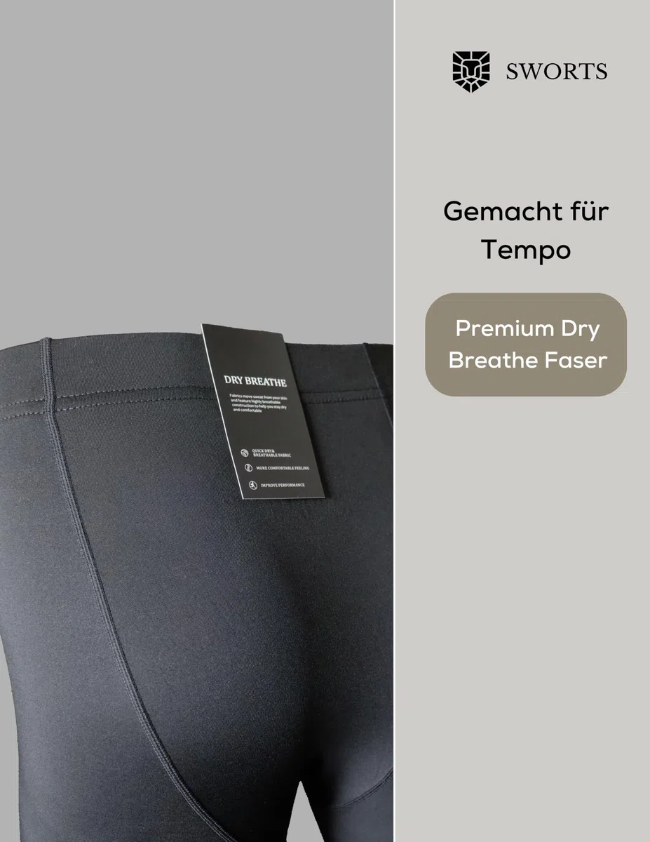 OWN Lauftights Herren · 3/4 Leggings Sport aus Premium Dry-Breathe Faser · Capri Kompressions Laufhose