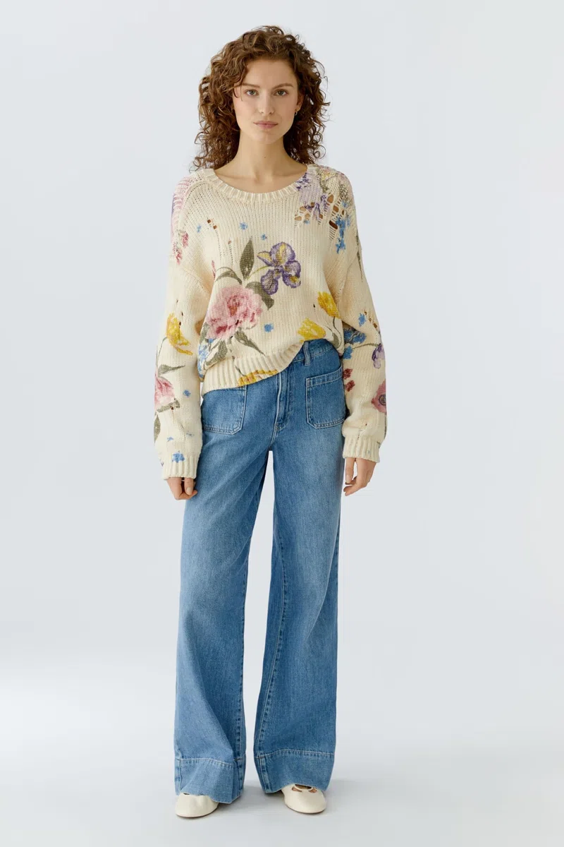 Oui Damen Pullover lässig geschnitten Floral