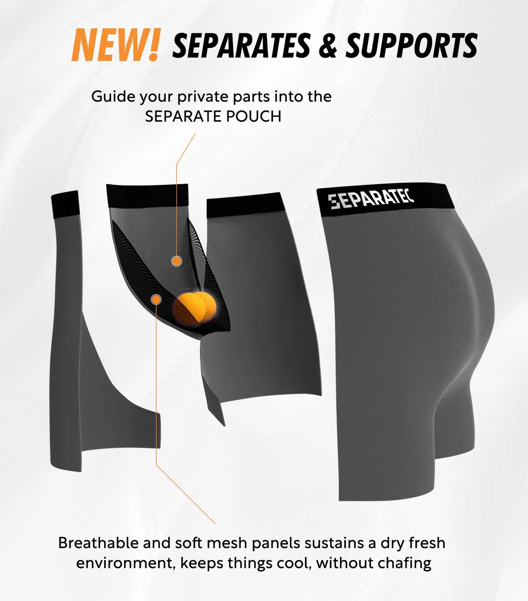 Separatec Herren-Unterwäsche mit separatem Beutel, feuchtigkeitsableitend, Micro-Modal, nahtlos, weiche Unterwäsche mit Eingriff, 4 Stück