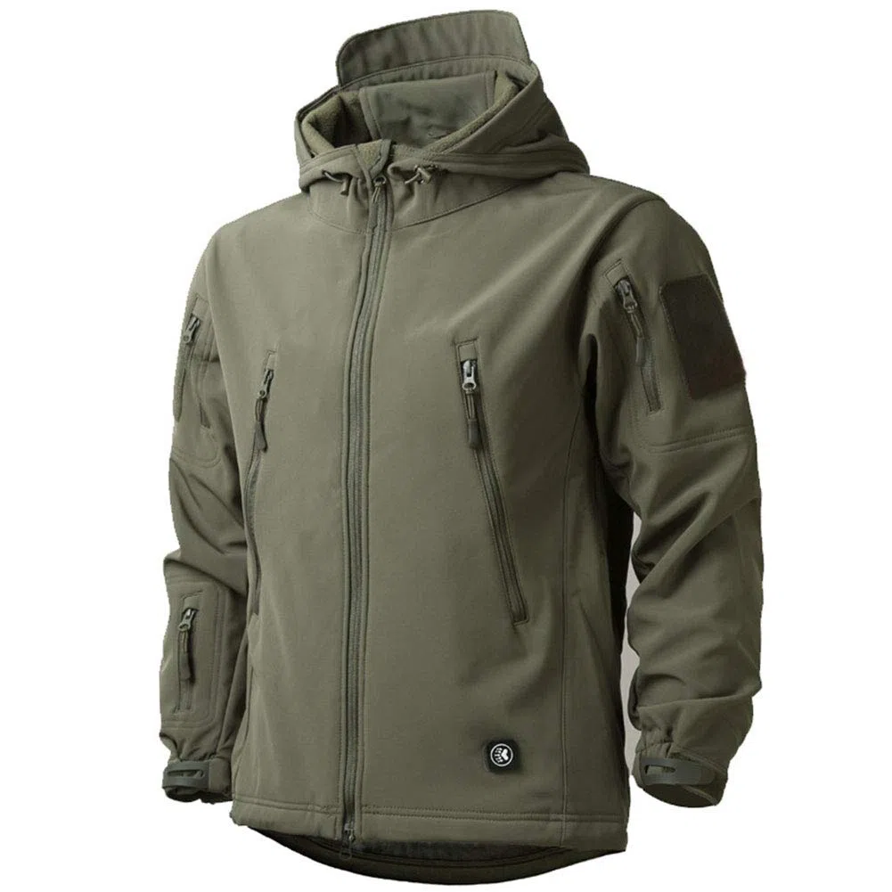 MakingDa wasserdichte Herren-Jacke, lässiger Kapuzenmantel, gefüttert mit Softshell-Fleece, Laufjacke, Jacke im Camouflage-Look, für Arbeit, Angeln, Jagd, Klettern
