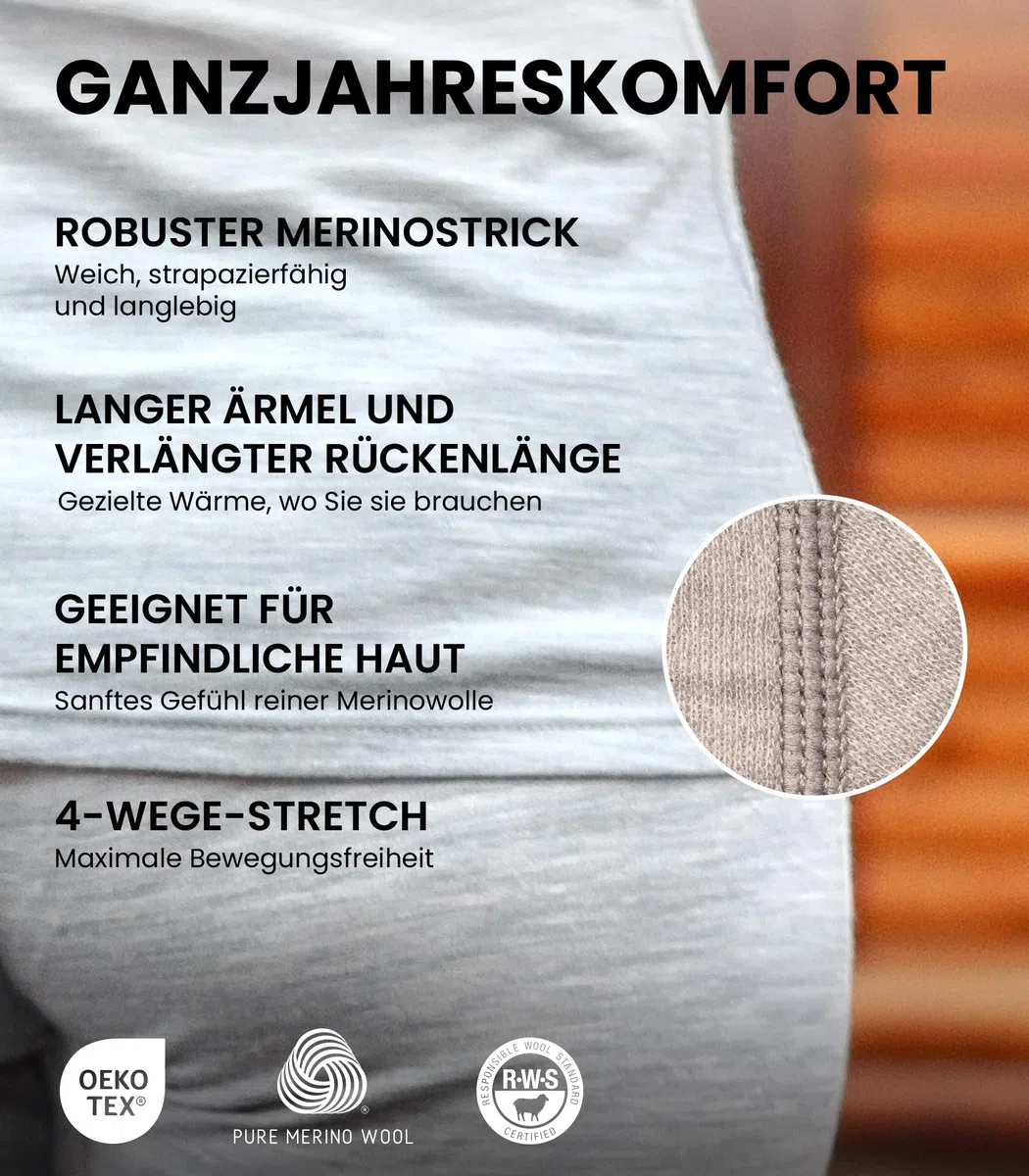 Merino.tech 100% Merino Shirt Damen Langarm + Wollsocken (X-Large, 320 Charcoal Grey)