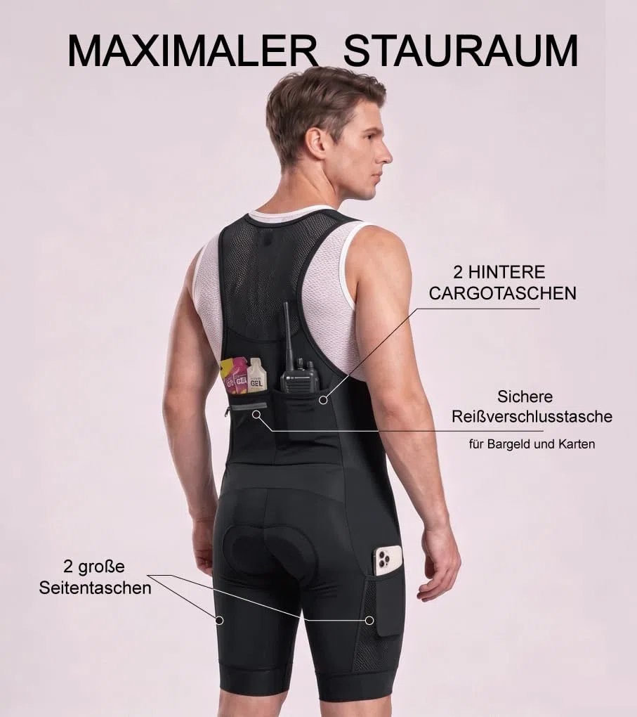 CEROTIPOLAR Herren Radhose Bib Shorts mit Langstrecken-Polster – Atmungsaktiv, Schnelltrocknend, UPF50+ Sonnenschutz