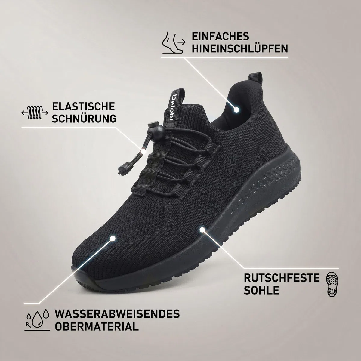 Arbeitsschuhe Herren - Rutschfest Wasserdicht Küchenschuhe, Leichte Atmungsaktiv Schuhe, Schockabsorbierend mit Langanhaltender Bequemlichkeit für Gastronomie, Pflege & Gartenarbeit, Schwarz 38.5-48